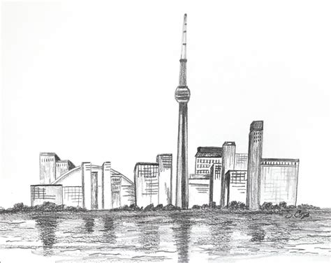 Toronto skyline drawing Canada print CN Tower Architectural | Etsy