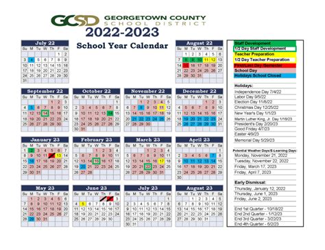 2022-2023 GCSD School Year Calendar - Georgetown County School District in 2022 | School ...