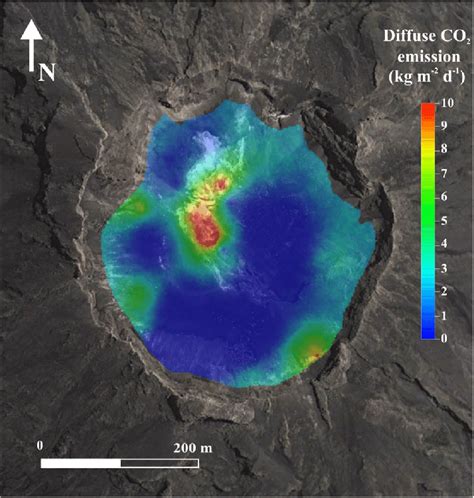 Map of diffuse CO 2 emission for summit crater of Pico do Fogo volcano | Download Scientific Diagram