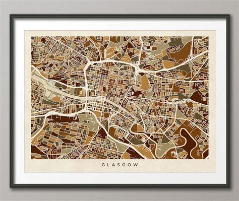 Glasgow Map Scotland Glasgow City Street Map Art Print - Etsy