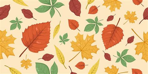 Seamless pattern with autumn fall leaves in Beige, Red, Brown, green ...