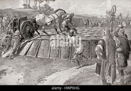 In Ancient Roman warfare, the testudo or tortoise formation was a Stock Photo: 104002117 - Alamy