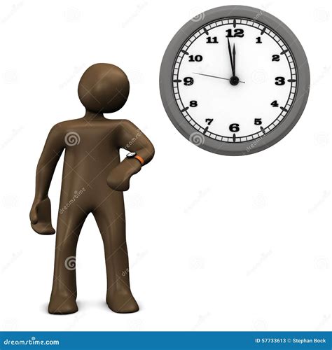 Delay, Brown Figurine Looking On Watch, Impatient Stock Illustration - Image: 57733613