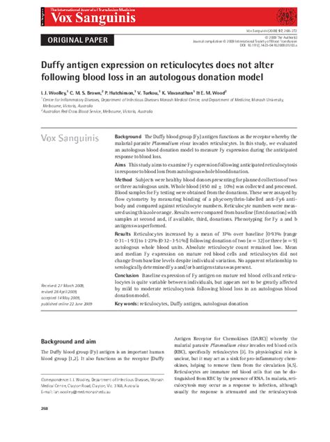 (PDF) Duffy antigen expression on reticulocytes does not alter ...