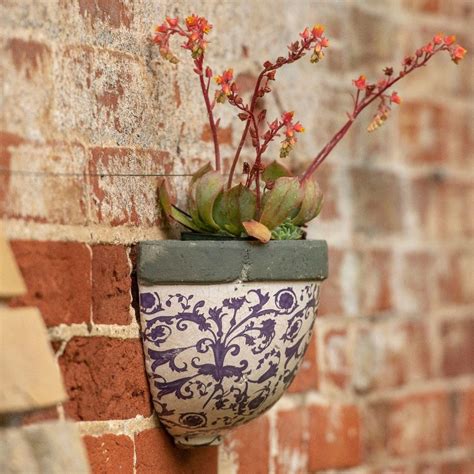 Buy Half round aged ceramic wall planter