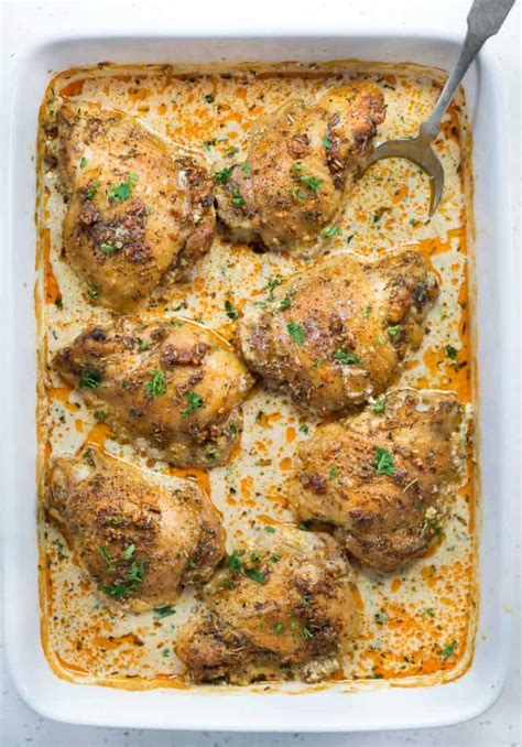 Oven Baked Creamy Chicken Thighs - The flavours of kitchen