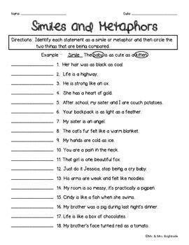 Simile And Metaphor Worksheet Pdf – Kidsworksheetfun