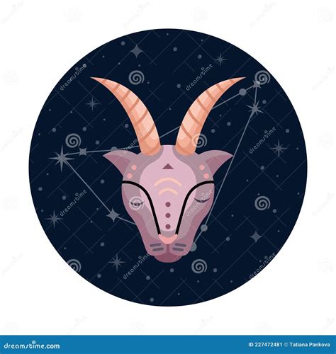 Flat Vector Illustration of Capricornus Zodiac Sign with Stars and ...