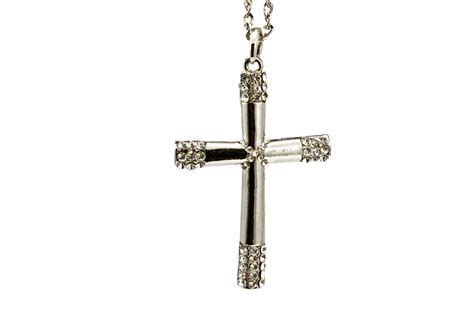 Silver Christian Cross With Small Diamonds Silver, Inscription, God, Praying PNG Transparent ...