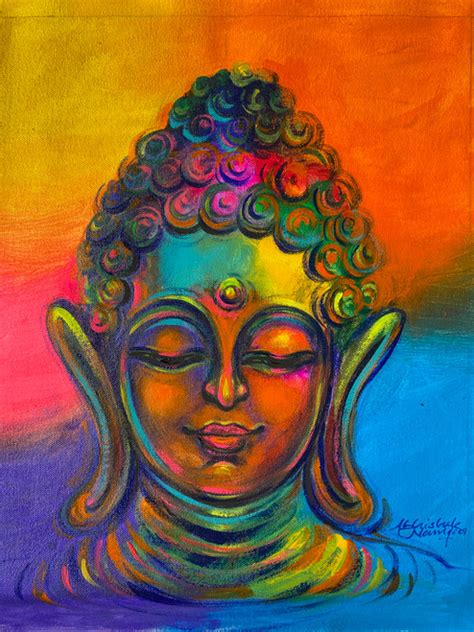 Buy Buddha Colorful (ART_3512_72442) - Handpainted Art Painting - 12 in X 15in Handmade Painting ...