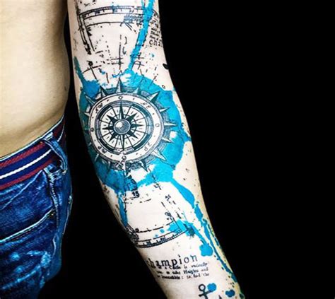 Water Color Nautical Compass tattoo On Forearm