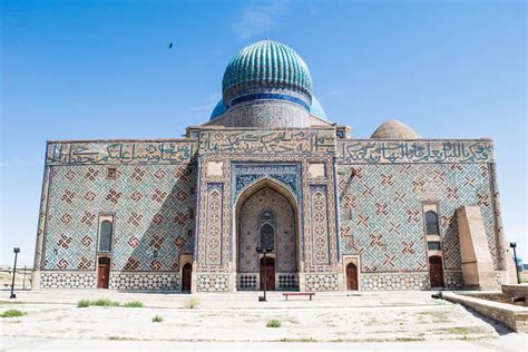 Mausoleum of Khoja Ahmed Yasawi in its full glory. Located in the town of Yasi, now Turkestan ...