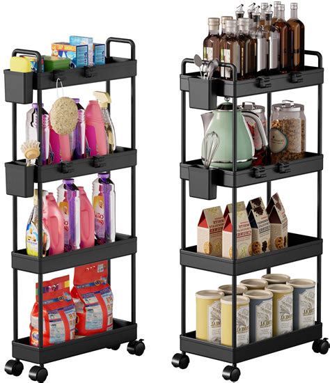 Buy 4 Tier Slim Storage Cart,2 Pack Slide Out Laundry Room Organization ...