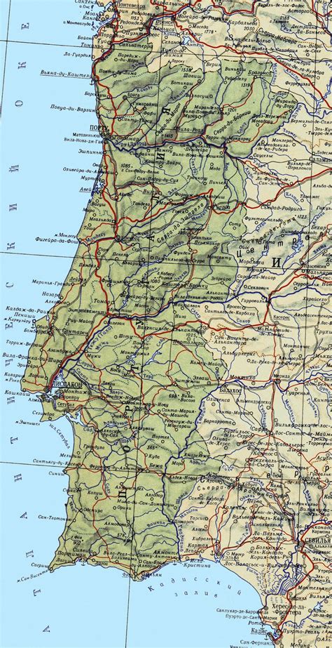 Large detailed map of Portugal with roads, major cities and sea ports in russian | Portugal ...