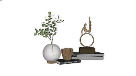 there is a vase with a plant in it next to two books and a statue