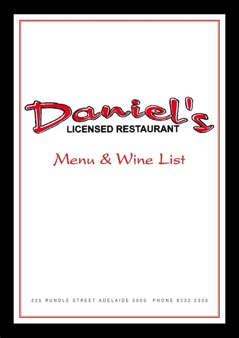 Daniel's Restaurant Menu