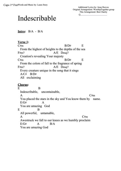Chord Chart - Indescribable (E) printable pdf download
