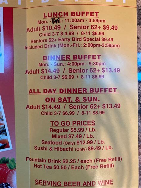 Menu at Buffet city restaurant, Port Charlotte, 2150 Tamiami Trail