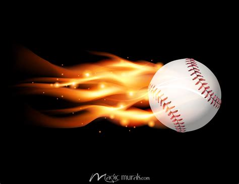 Flaming Baseball Wallpaper Wall Mural by Magic Murals