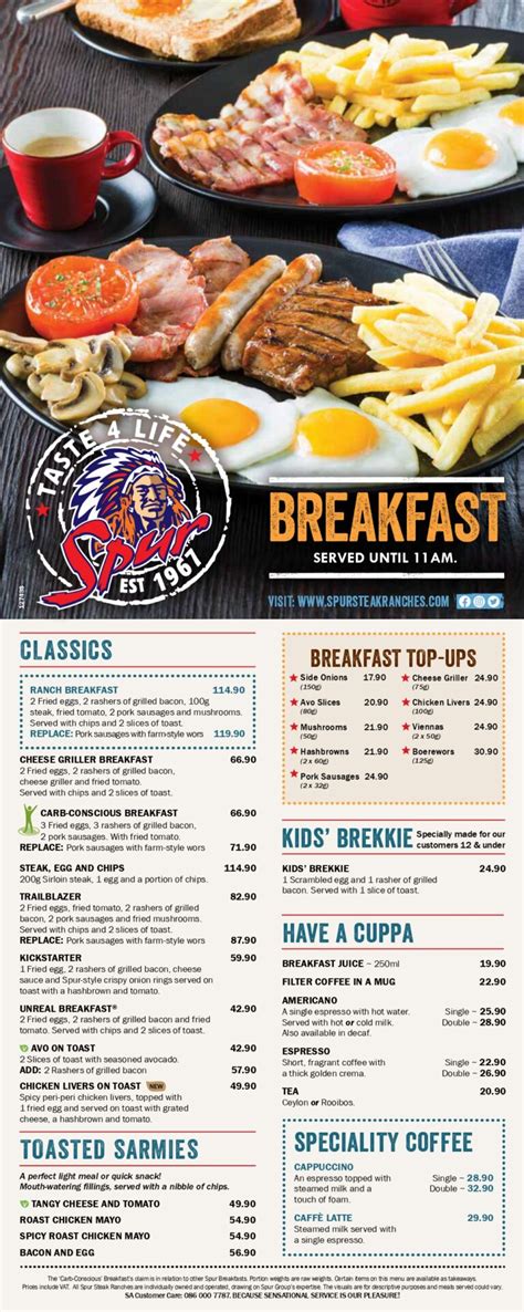 Spur Breakfast Menu Prices