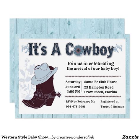 Western Style Baby Shower Invite Baby Blue Western Baby Shower Invitatio… | Baby shower ...