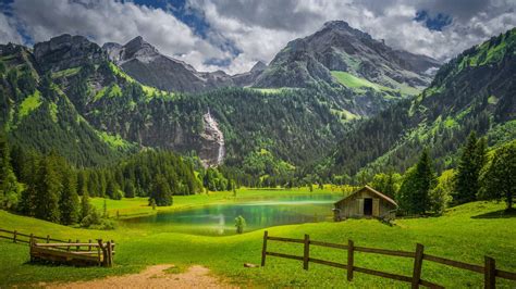 Alps Fence Forest Lake Switzerland Waterfall 4K HD Nature Wallpapers ...