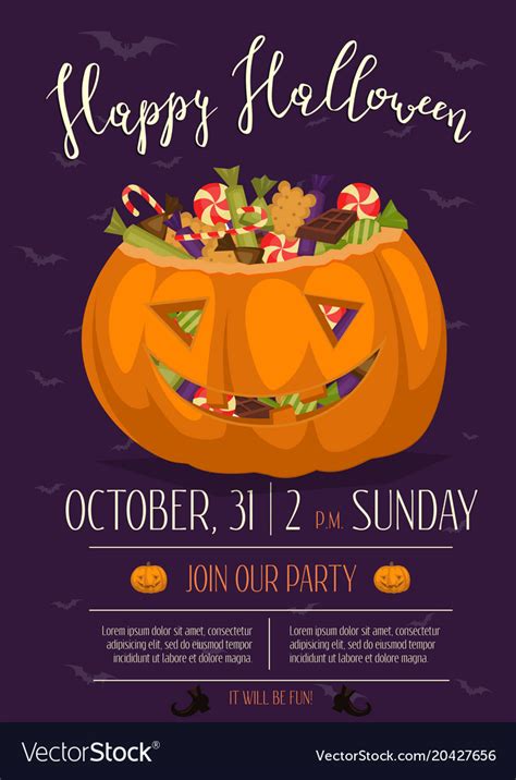 Halloween party poster with scary pumpkin Vector Image