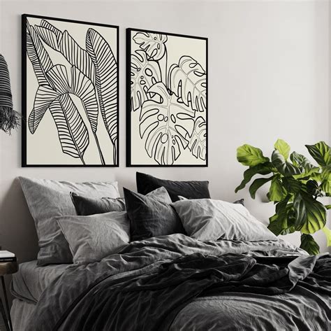 Black Leaves Art Set of 2 Prints, Botanical Tropical Gallery Wall Art ...