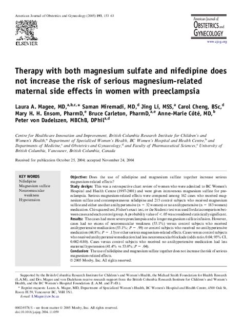 (PDF) Therapy with both magnesium sulfate and nifedipine does not increase the risk of serious ...