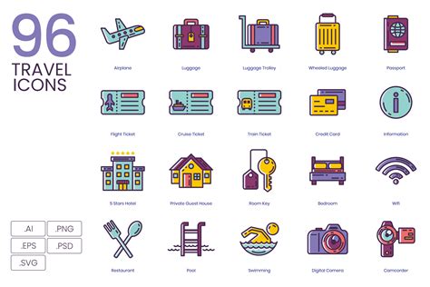 96 Travel Icons By Flat Icons | TheHungryJPEG