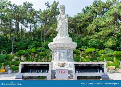 Guanyin Or Guan Yin Goddess Of Mercy White Stone Statue On The Top Of The Hill At Haedong ...
