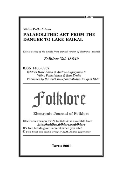 (PDF) Palaeolithic Art from the Danube to Lake Baikal