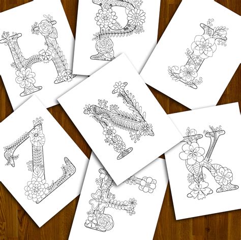 Flower Alphabet Coloring Book Printable Coloring Pages Adult Coloring ...