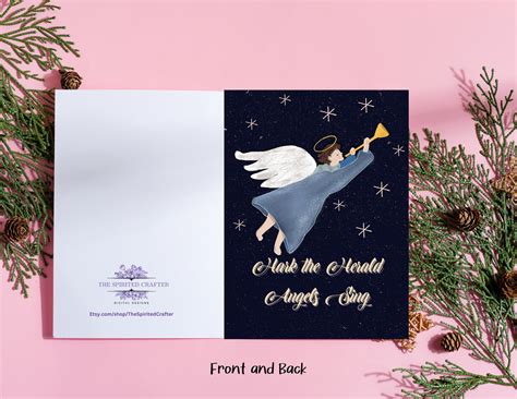 Printable 5x7 Christmas Angel Card, Hark the Herald Angels Sing ...