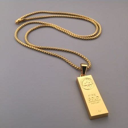 Mens Fashion 24K Gold planted God Bar Pendant Necklace Iced Out Box Chain Gift (Size: M, Color ...