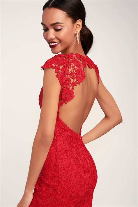 Romance Language Red Backless Lace Dress | Backless lace dress, Red ...