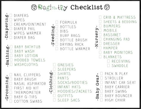 Baby Registry Checklist - Free Printable