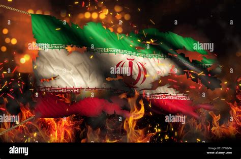 Iran Burning Fire Flag War Conflict Night 3D Stock Photo - Alamy