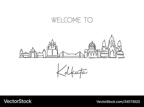 One single line drawing kolkata city skyline Vector Image