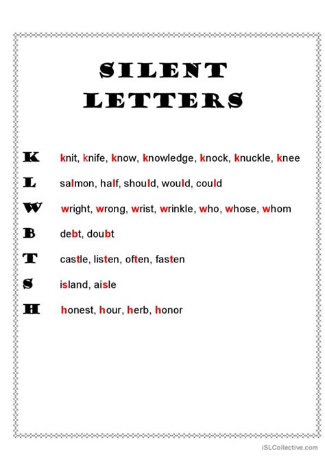 Silent Letters pronunciation, phonic…: English ESL worksheets pdf & doc