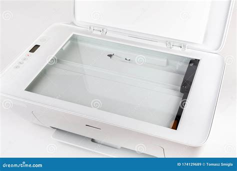 Photocopier with Open Lid, Glass Area Surface Visible. Small Home Use Scanner, Copier, Modern ...