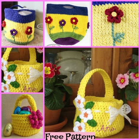 Crochet Flower Basket - Free Patterns - DIY 4 EVER | Crochet flower headbands, Crochet flowers ...