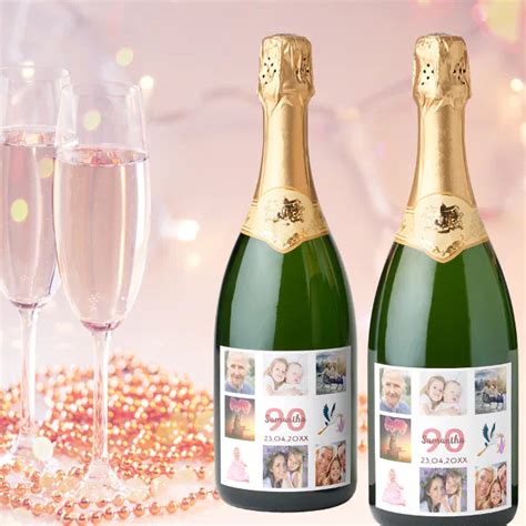 90th birthday party photo collage sparkling wine label | Zazzle