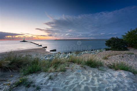 Beautiful Sunset Over The Beach At Baltic Sea In Gdansk, Poland Stock ...