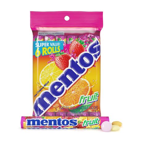 Mentos Candy, Mint Chewy Candy Roll, Fruit, Non Melting, Oz (Pack Of 6 ...