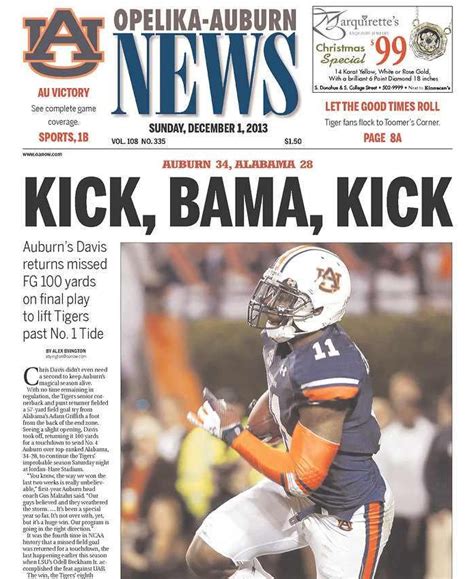 Opelika-Auburn News’ front pages for Punt, Bama, Punt and Kick, Bama, Kick