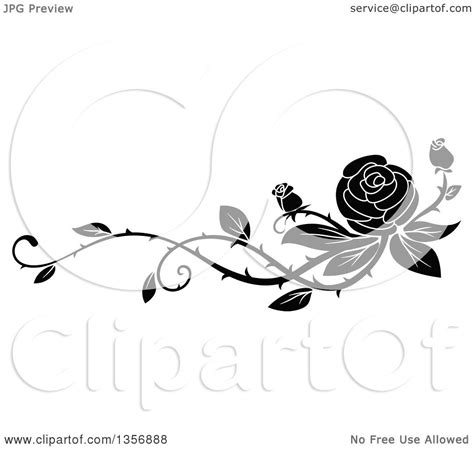 Clipart of a Black and White Floral Rose Vine Border Design Element - Royalty Free Vector ...