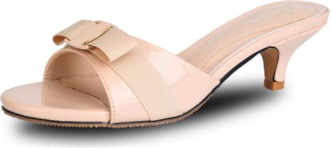 Jiu du Women's Patent Leather PU Kitten Heel Mules Sandals Slip On Open Toe Dress Wedding ...