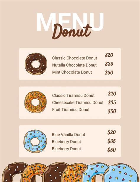 Cream Simple Illustration Donut Dessert Menu - Venngage