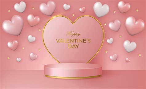 Happy Valentine's Day 3d scene with pink and gold podium platform ...